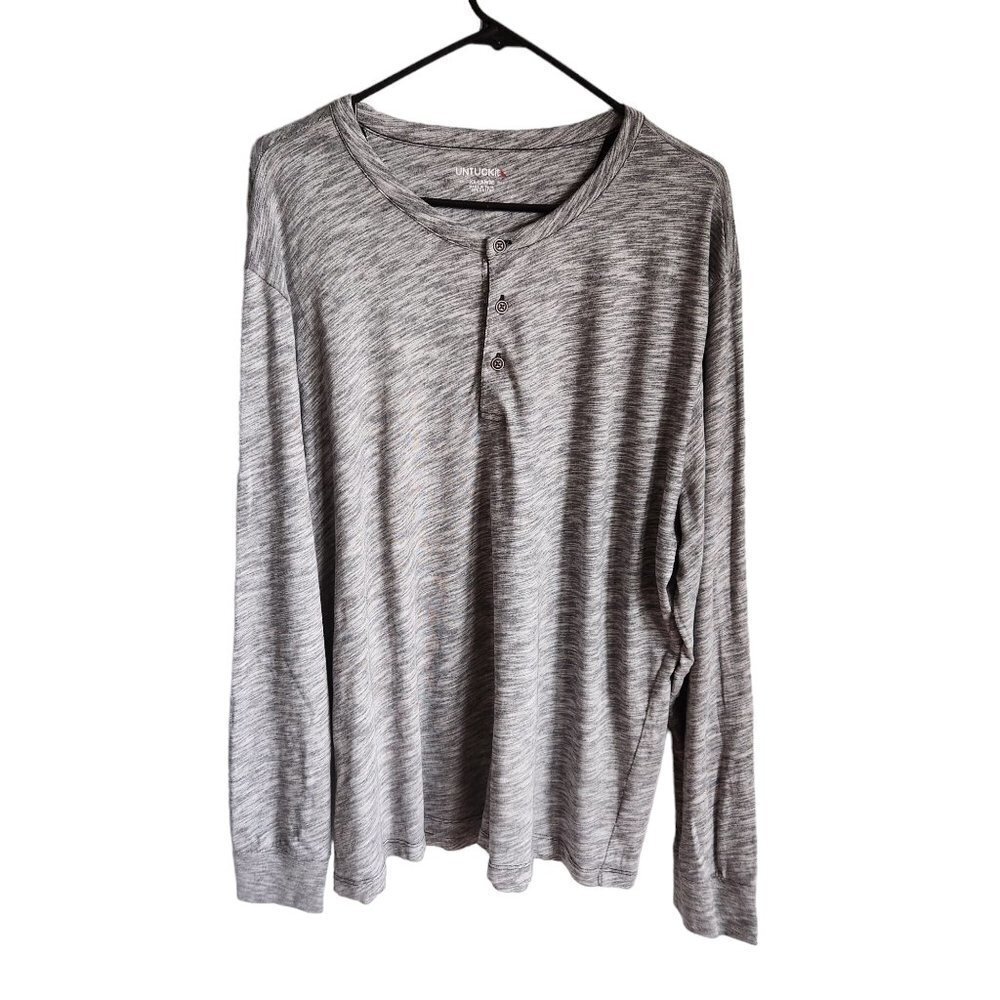 Untuckit Shirt Men's XXL Gray Heathered Grey Henley Long Sleeve 2XL